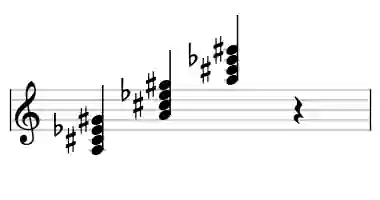 Sheet music of A M7b5 in three octaves